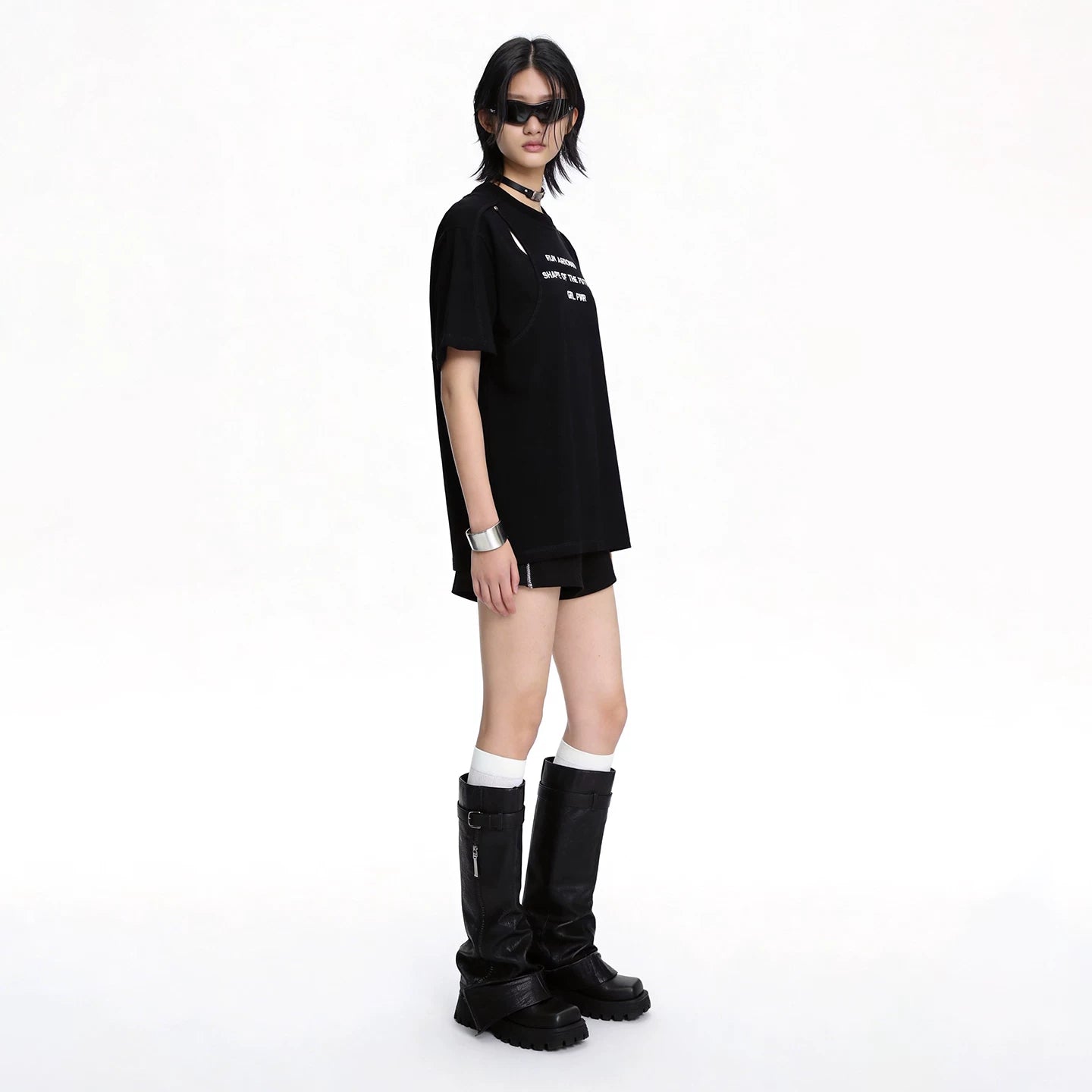 Lapargay techwear short sleeve T-shirt drop shoulder loose back double cutout L66300274C