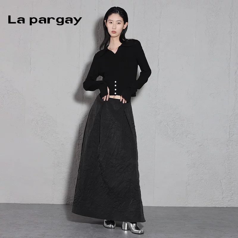 Lapargay pullover long sleeve inner layering knitwear 2026 new women's black personality slim fit top