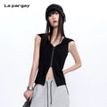 Lapargay 【Street Curtain Call】Series Hooded Sleeveless Zip-up Top Short Fitted L75301904B