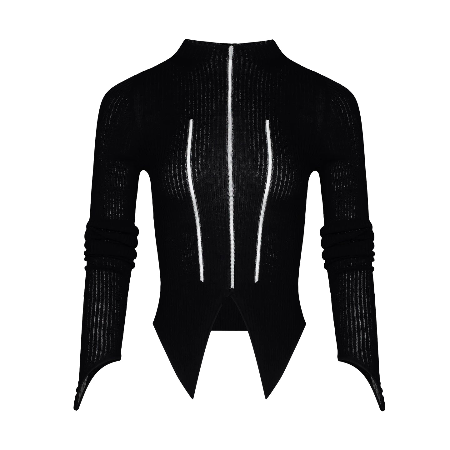 Lapargay Slightly sheer slim-fit knitted base top Hot girl style waist-cinching Irregular hem L69108210V