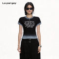 Lapargay Black and white gradient design, American graffiti print top, sexy slim fit L75200218V