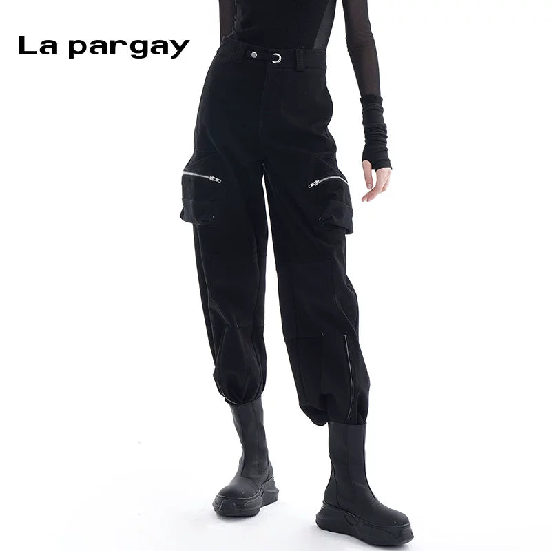 Lapargay High Waist Straight Leg Casual Pants 2026 New Women's Black Loose Long Casual Niche Pants