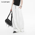 Lapargay  Multi-Button Fly Casual Pants with High-Waist Pleats, Cuffed Wide Leg Long Pants L78102640V