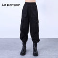 Lapargay High-waist Multi-pocket Casual Cargo Pants 2026 Spring New Women's Black Personality Design Pants
