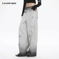 Lapargay loose wide-leg pants with washed gradient splatter ink, creating a pioneering street vibe L78102620V