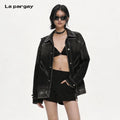 Lapargay Loose drop-shoulder denim jacket, gradient fading process, frayed detail design L72301261S