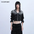 Lapargay Cotton Long-Sleeved Denim Short Jacket 2026 New Style Fashion Design Top
