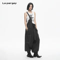Lapargay  Loose Wide Leg Overall Dress Adjustable Straps Dropped Crotch Design Contrast Stitching L78202702V