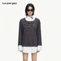 Lapargay Faux two-piece spliced shirt, letter print contrast design, loose drop-shoulder style L75101902S