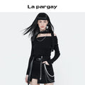 Lapargay Knit Pullover Women 2026 Spring New Black Versatile Casual Long Sleeve Niche Knitwear