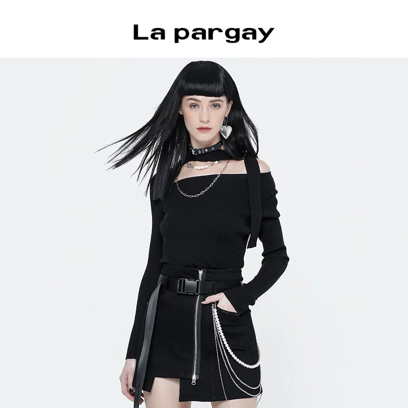 Lapargay Knit Pullover Women 2026 Spring New Black Versatile Casual Long Sleeve Niche Knitwear