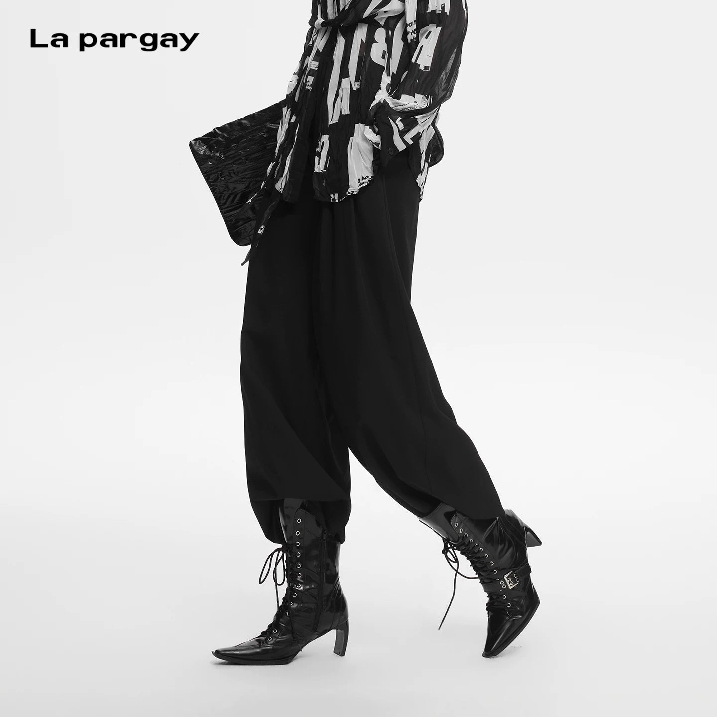 Lapargay High Waist Wide Leg Casual Pants Double Button Decoration Waistband Loose Slimming Hip Cover L78202902S