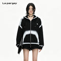 Lapargay Contrast Color Hooded Casual Jacket Two-Way Zipper Relaxed Lazy Style L69301210B