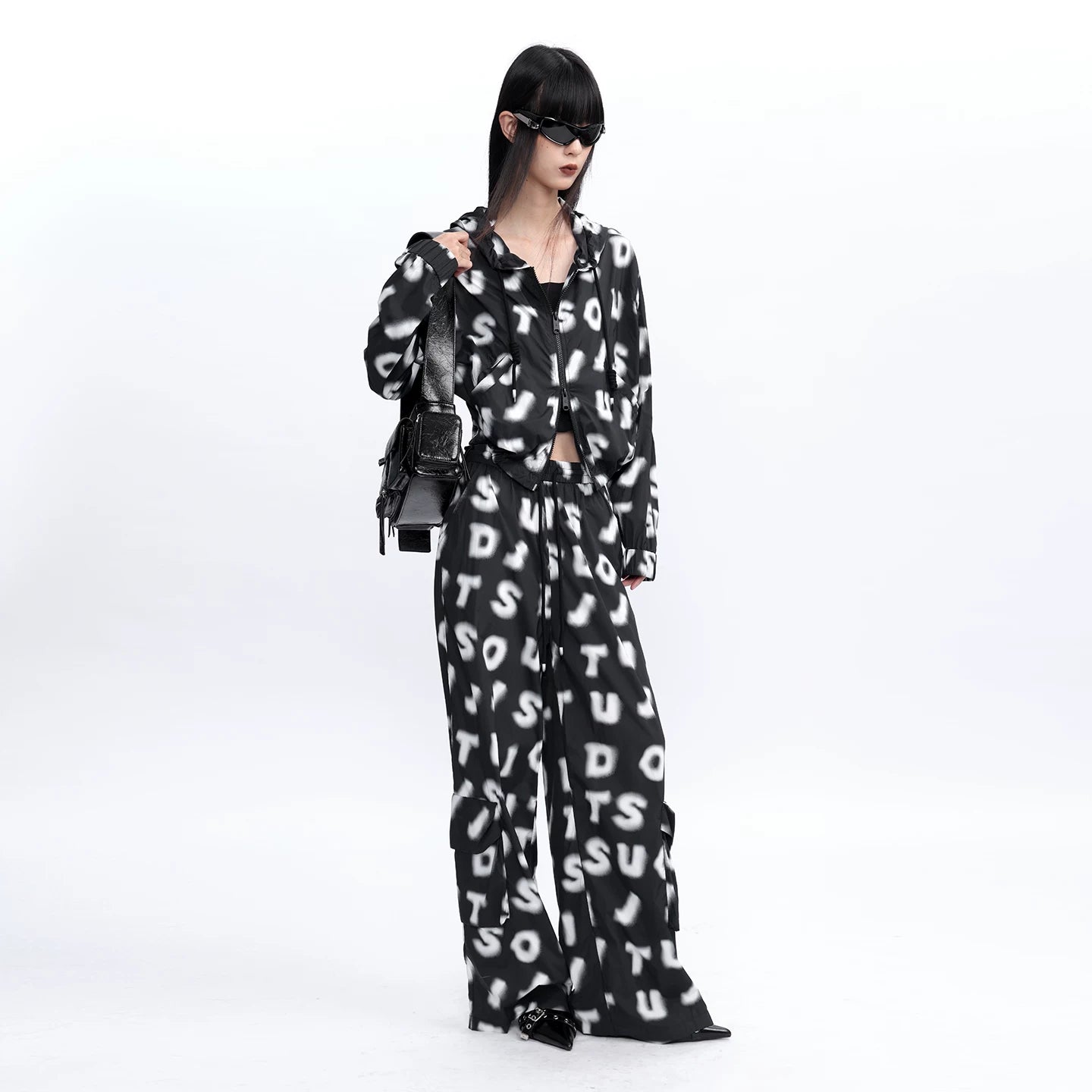Lapargay [A to Z] Letter Print Zipper Light Jacket Street Art L75301230V
