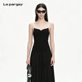 Lapargay sweetheart neckline waist-tie cami top, contrasting trim design, fits the body L72200114C