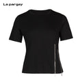 Lapargay Side double zipper trim, round neck slim fit t-shirt, clean silhouette L75100208B