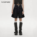 Lapargay Cargo Utility Bermuda Shorts Symmetrical Large Patch Pockets Loose Figure-Hiding Cut L66302301B