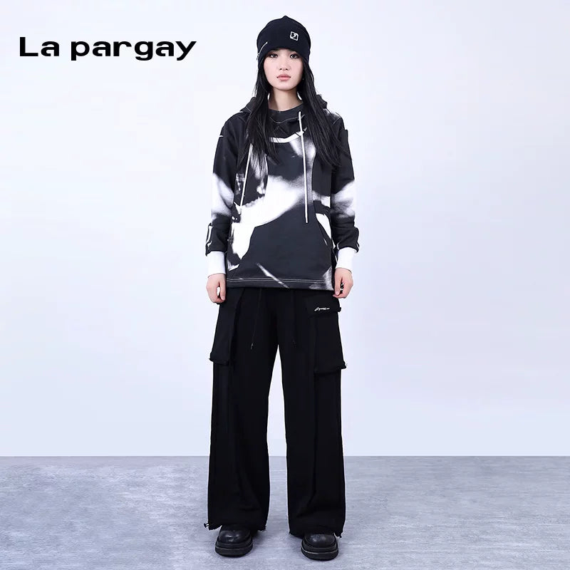 Lapargay Loose high-waisted casual pants 2026 new women's black personality versatile long pants niche pants