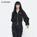 Lapargay Slim-Fit Long-Sleeve Hooded Jacket for Women 2026 New Style Personality Fashion Design Sense Top