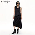 Lapargay V-Neck Sleeveless Little Black Dress, Irregular Long Dress, High-End Pleated Dress L69209008C