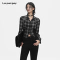 Lapargay Fitted Plaid Short Shirt Contrast Color Stitching Optimized Body Proportion L78201002C