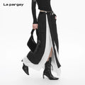 Lapargay contrasting color layered patchwork long dress avant-garde fashion rich layers L78109108V
