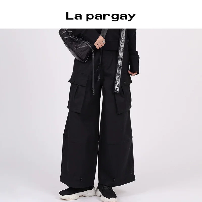 Lapargay 2026 Spring New Black Casual Cargo Pants Street Unisex 3D Pocket Casual Pants