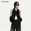 Lapargay Notch Lapel Pointed Hem Sleeveless Vest Asymmetric Design Cool Relaxed L69101409B