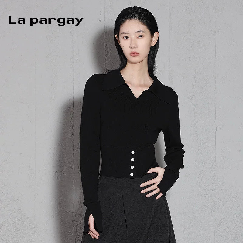 Lapargay pullover long sleeve inner layering knitwear 2026 new women's black personality slim fit top