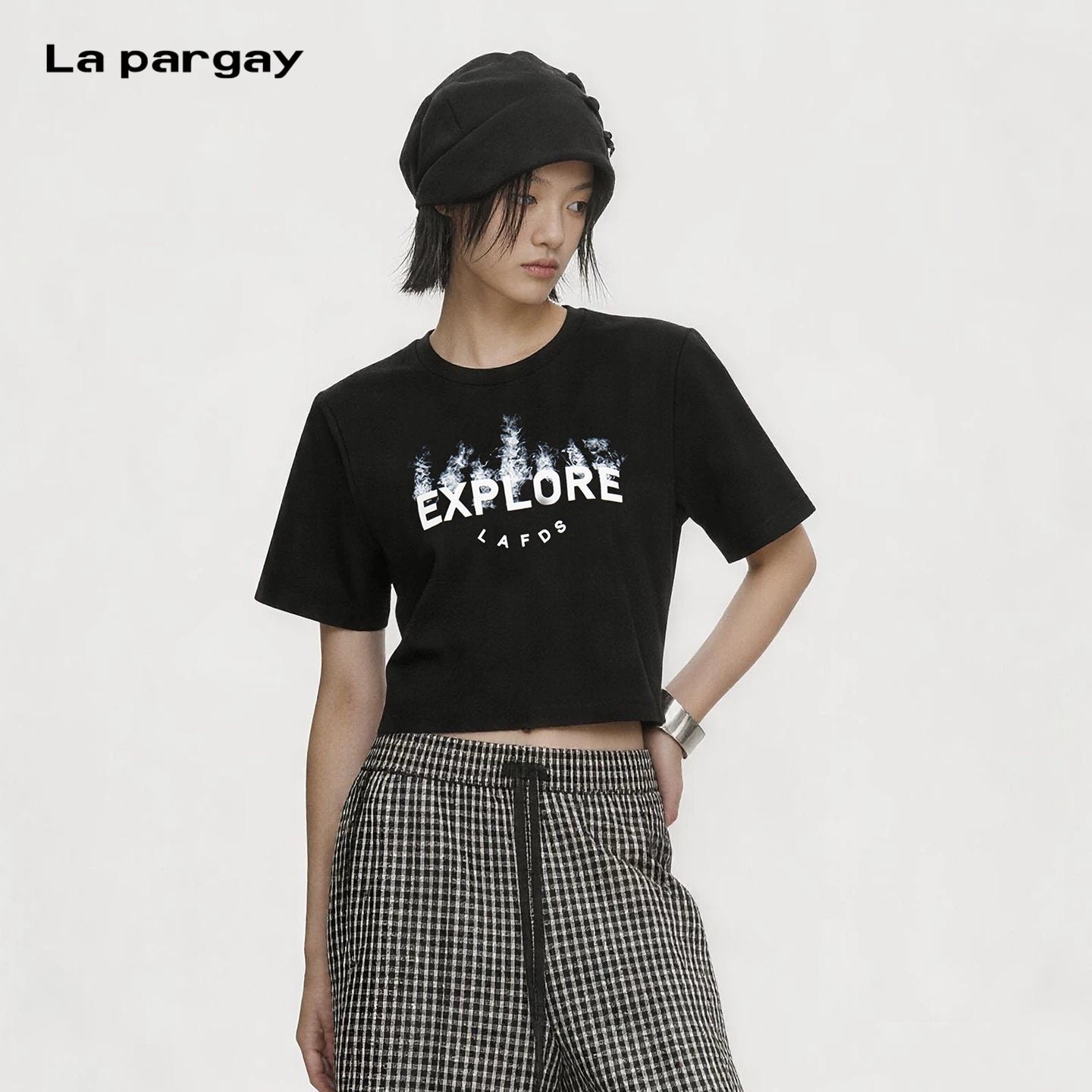 Lapargay Smoke Print Cropped T-Shirt Breathable Skin-Friendly Cool and Versatile L75200221C
