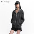 Lapargay [Traces of Collection] Dark Gray Hooded Drawstring Sweatshirt Loose Comfortable L75301205S