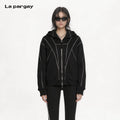 Lapargay Hooded Zipper Jacket 3D Topstitching Deconstructive Design Cool Casual Style L75101224S