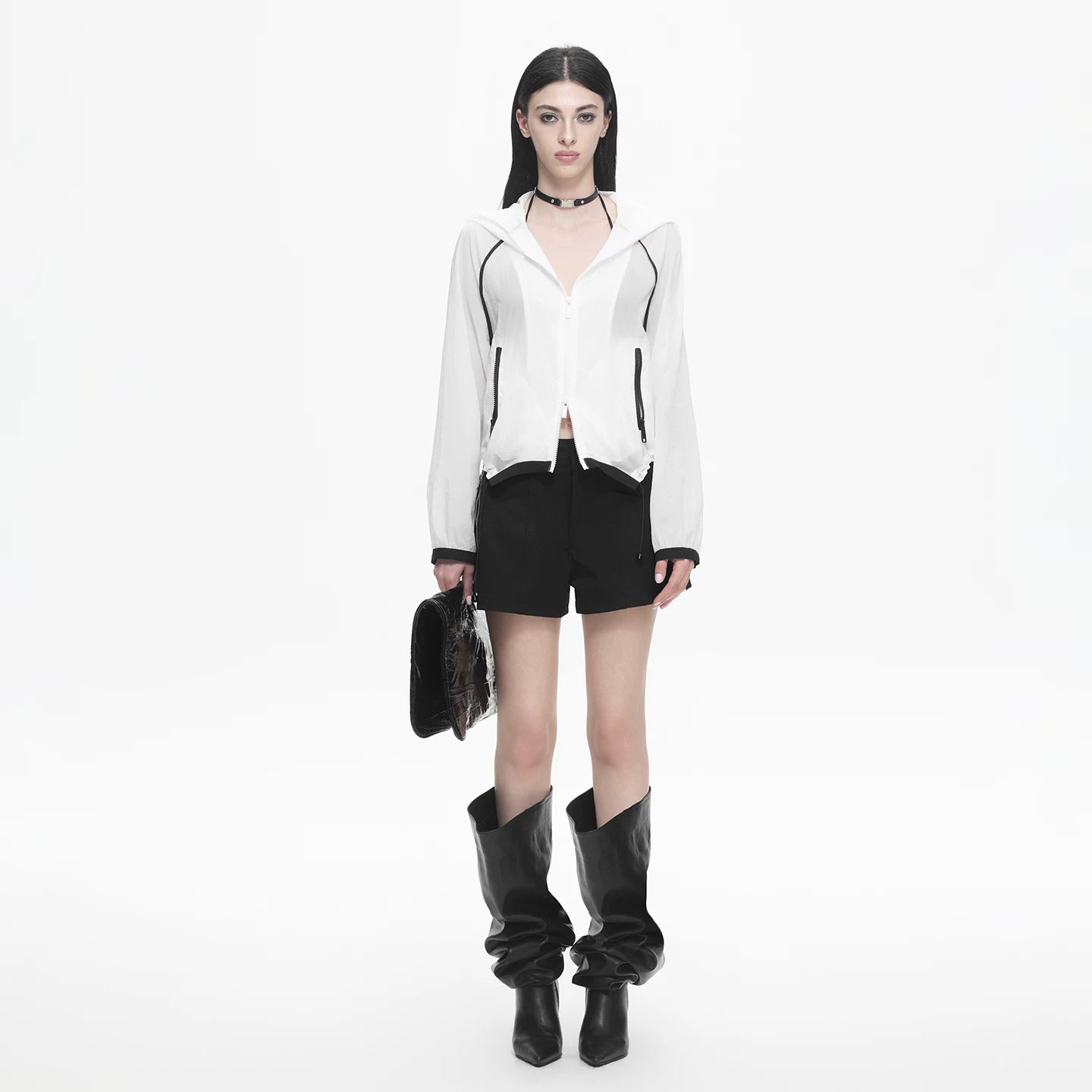 Lapargay  Contrast Color Casual Short Jacket Drawstring Hem Classic Flattering for All Body Types and Styles L78201204V