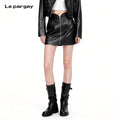 Lapargay Simple Leather Short Skirt Women 2026 Spring New Black Casual A-Line Skirt Niche Skirt