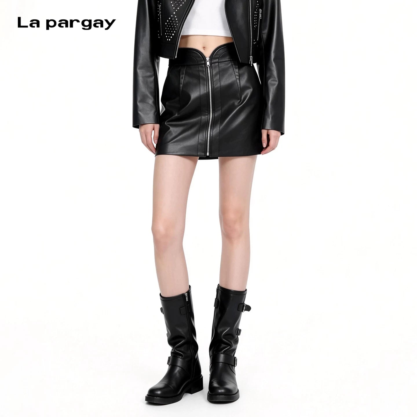 Lapargay Simple Leather Short Skirt Women 2026 Spring New Black Casual A-Line Skirt Niche Skirt