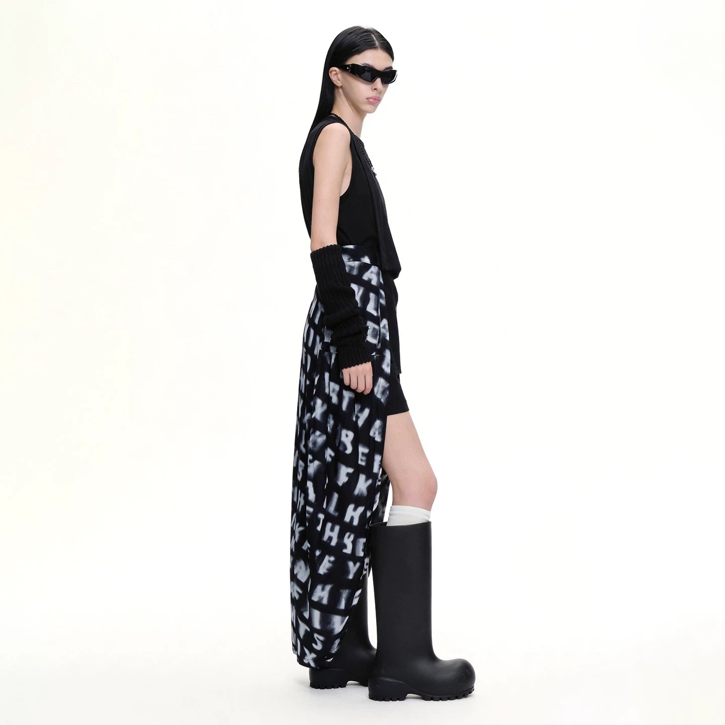 Lapargay Black and White Dip Dye Maxi Skirt Adjustable Belt Street Style Versatile L69209128V