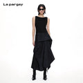 Lapargay  strapless sleeveless dress with deconstructed pleated design and irregular long skirt L78209020C