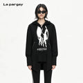 Lapargay Dark printed hoodie with irregular hem design, inherently cool L72101906S