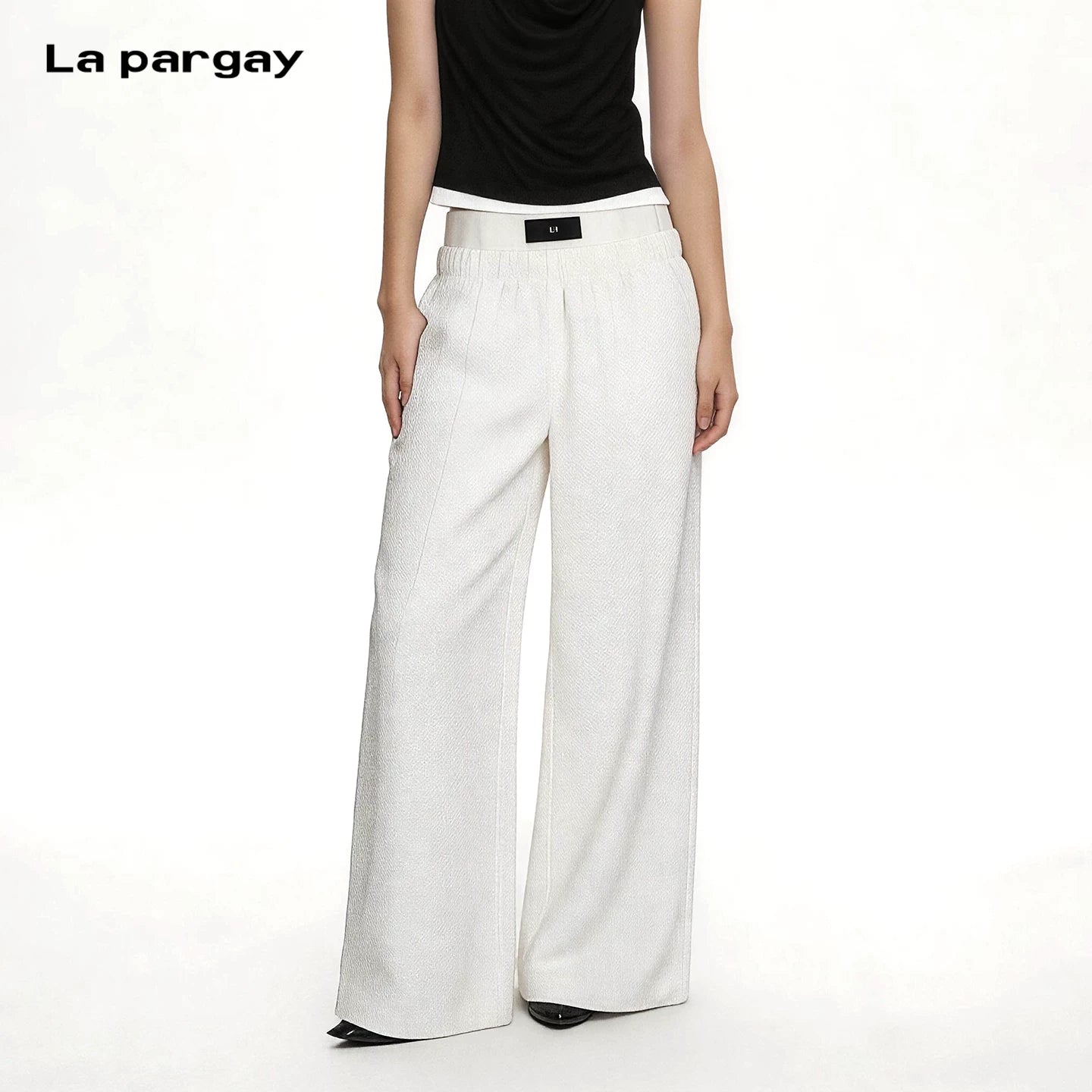 Lapargay Elastic Waist Casual Wide Leg Pants for Women 2026 Spring New Design High Waist Trendy Straight Trousers