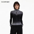 Lapargay half-button high-neck gradient knit top, comfortable and warm, soft and skin-friendly L75408211V