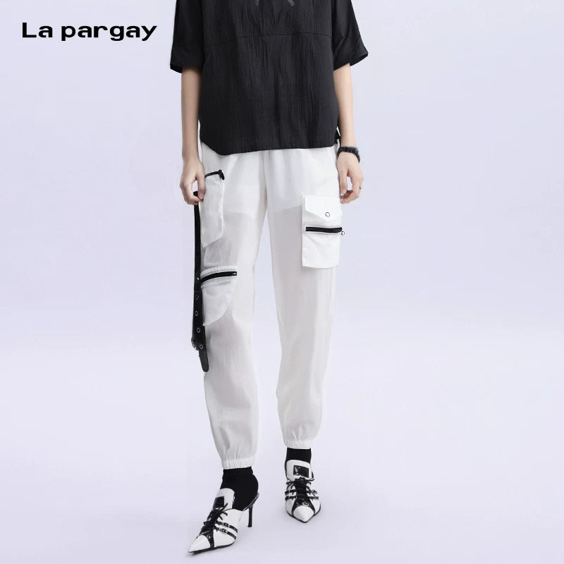 Lapargay Lightweight Casual Pants Personality Design Pocket Cargo Pants Autumn New Extra Long Trendy Tie-dye Pants