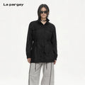 Lapargay Mid-long stand collar jacket lightweight wrinkled fabric drawstring waist L75101217B
