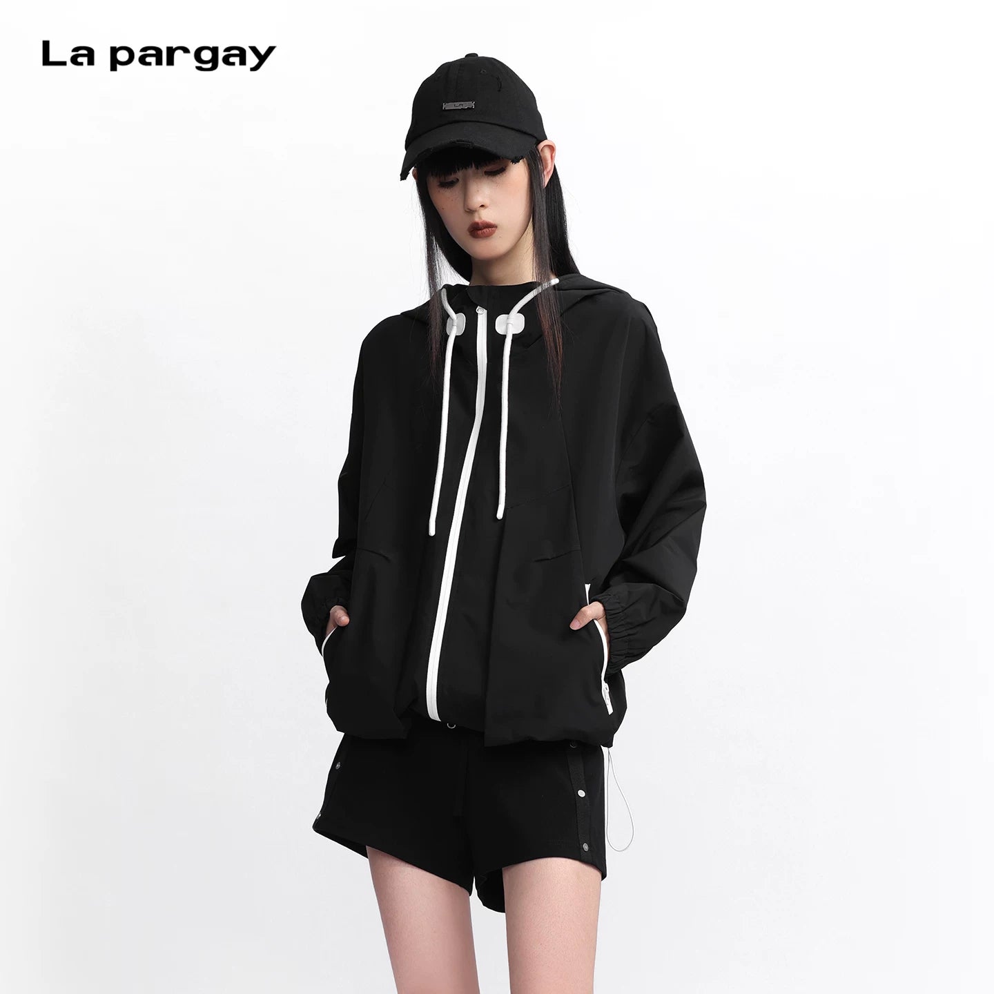 Lapargay 【Alert】Color-Blocking Hooded Windbreaker Loose Silhouette Street Cool L75301222V