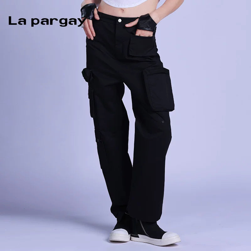 Lapargay sweet cool high waist straight leg pants 2026 spring new women's black personality versatile loose long pants