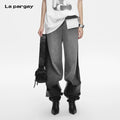 Lapargay  washed distressed denim casual pants, unique stitching, contrast pockets L78102603V