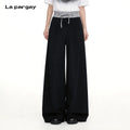 Lapargay loose patchwork wide-leg pants plaid drawstring waist slimming and concealing flaws L75302610V
