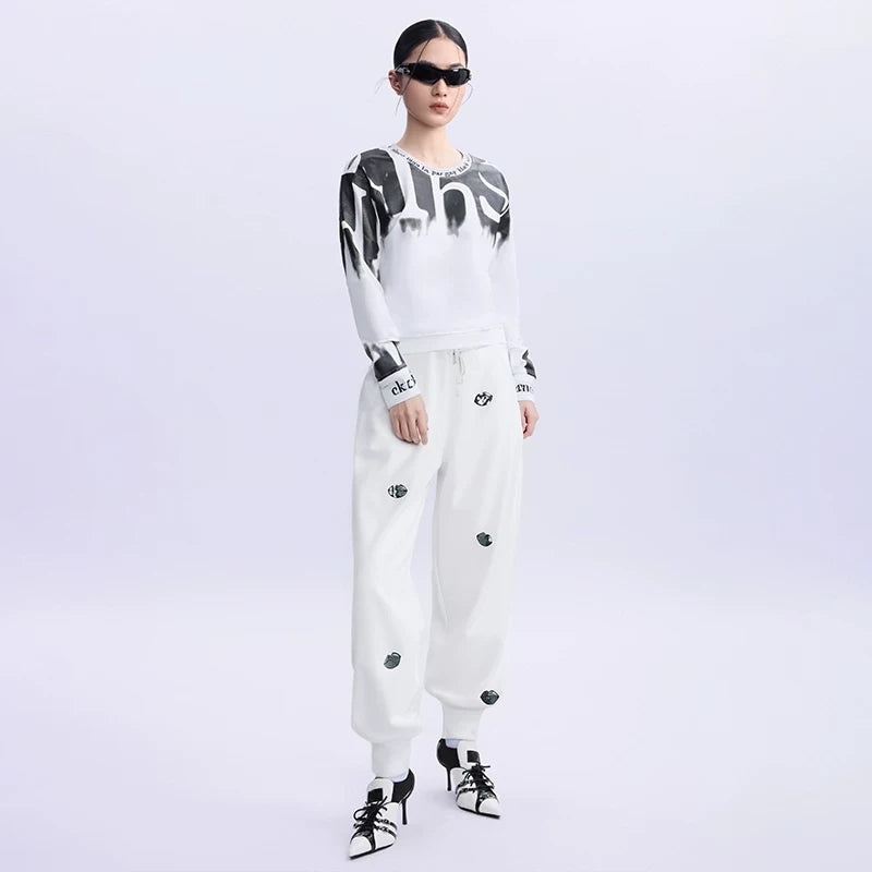 Lapargay Elastic Waist Pure Cotton Knit Casual Pants for Women, New Fashionable Trendy Jogger Pants with Unique Design Sense
