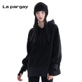Lapargay hooded pullover sweatshirt 2026 spring new women's black casual long sleeve loose design top