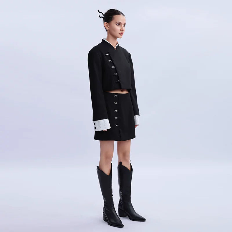 Lapargay Unique Short Skirt 2026 New Women's Black Casual Design Sense Skirt