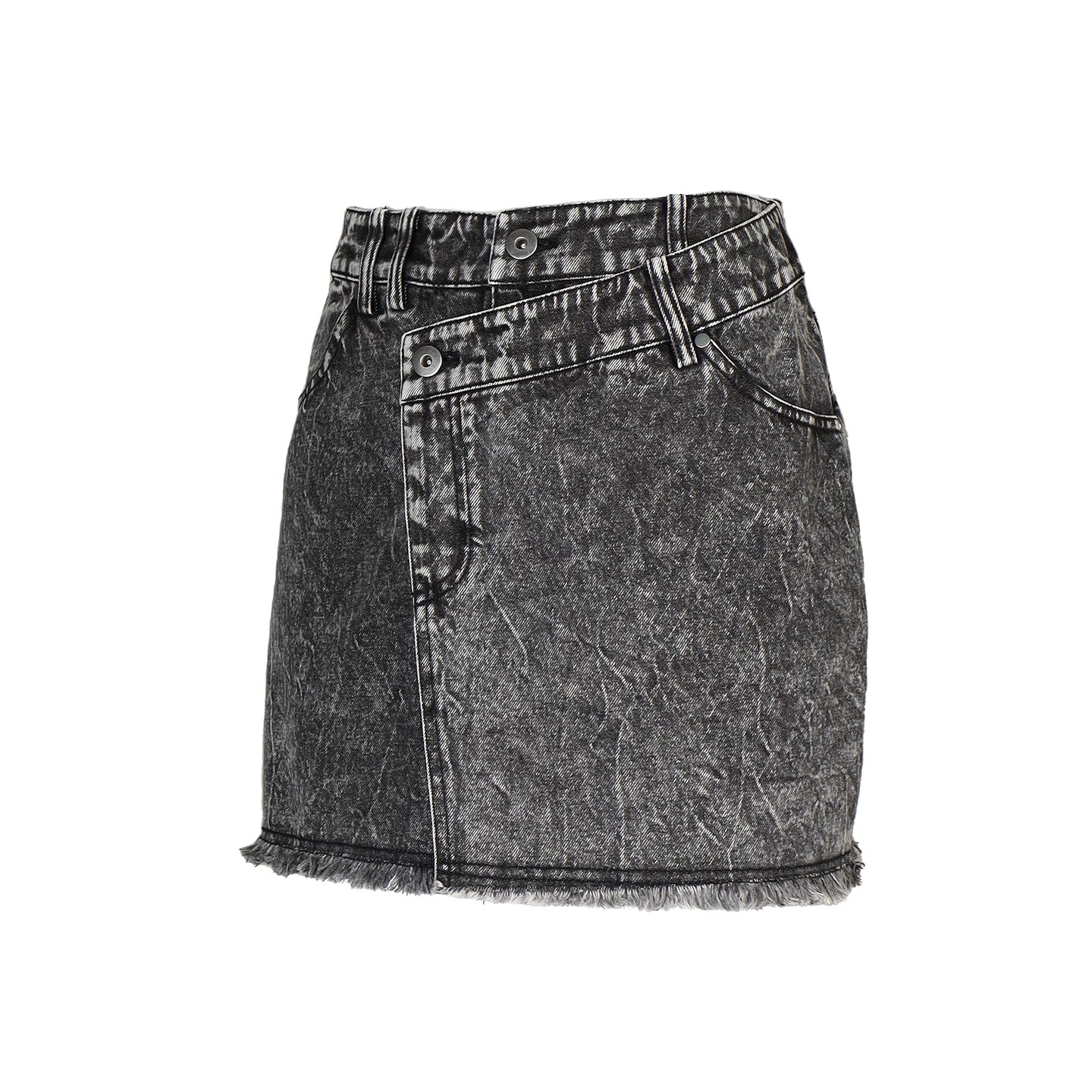 Lapargay Vintage Washed Denim Skirt Asymmetric Waistband High Waist Shows Long Legs L75109205V